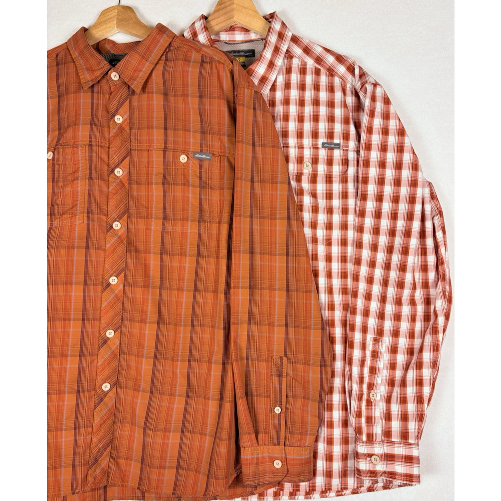 Eddie Bauer Lot of 2 Lightweight Performance Plaid Button Up Shirts Mens Large